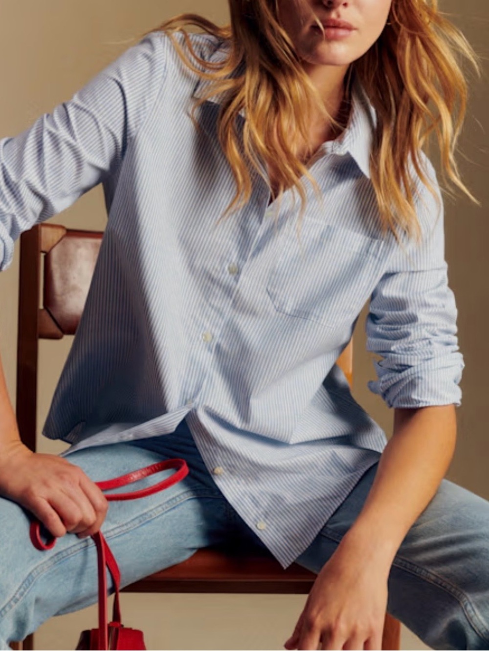 Sezane Light Blue Pinstripe Button-Down Shirt